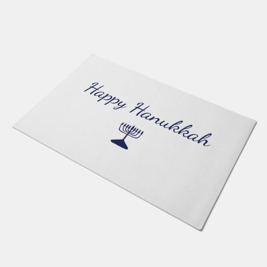 Paillasson Joyeux Hanoukka simple main tiré bleu Menorah (Incliné)