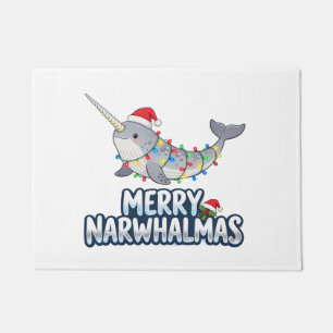 Paillasson Joyeux Narwhalmas portant un chapeau de Père Noël 