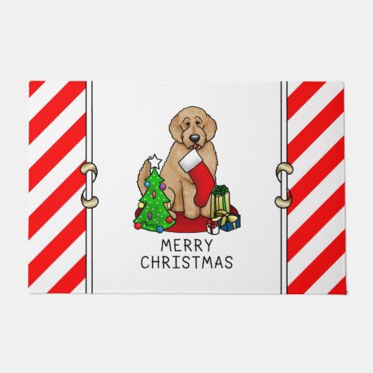 Paillasson Joyeux Noël 2 Goldendoodle (rouge doré) mignonne (Devant)