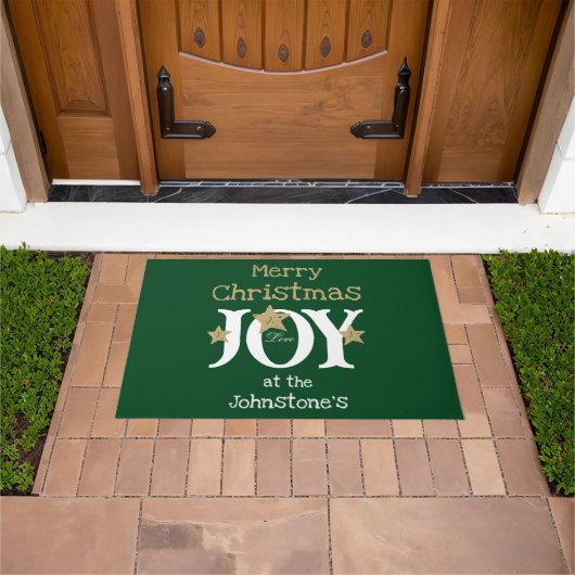 Paillasson Joyeux Noël Ajouter votre nom Script Rustic Green (De plein air)