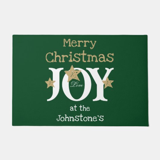 Paillasson Joyeux Noël Ajouter votre nom Script Rustic Green (Devant)