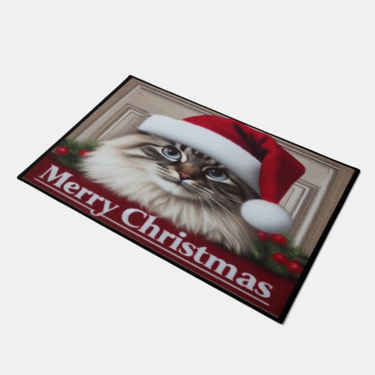 Paillasson Joyeux Noël Birman Chat, Noël Père Noël Chat Birma (Incliné)