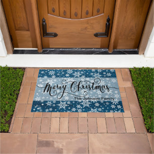 Paillasson Joyeux Noël Blue Burlap Snowflake Motif