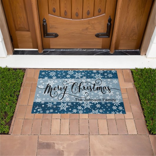 Paillasson Joyeux Noël Blue Burlap Snowflake Motif (De plein air)