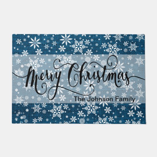 Paillasson Joyeux Noël Blue Burlap Snowflake Motif (Devant)