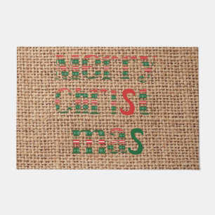 Paillasson Joyeux Noël classique texte tartan sur burlap mign