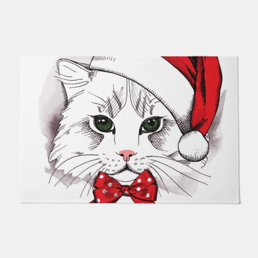 Paillasson Joyeux Noël de chat blanc mignon (Devant)