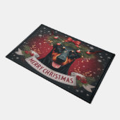 Paillasson Joyeux Noël Doberman Chien Twinké lumières de Noël (Incliné)