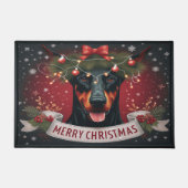 Paillasson Joyeux Noël Doberman Chien Twinké lumières de Noël (Devant)