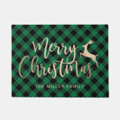 Paillasson Joyeux Noël d'or Noir & Vert Plaid (Devant)