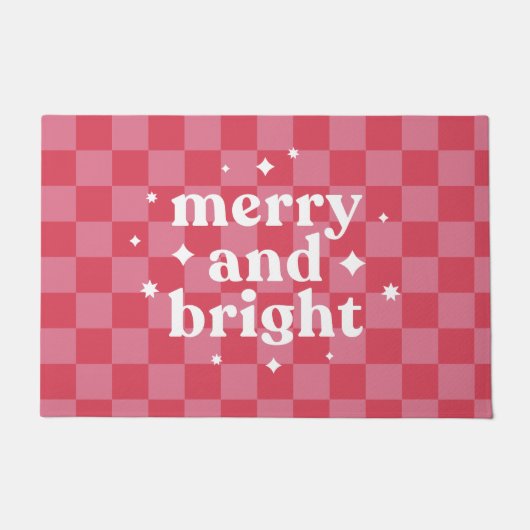 Paillasson Joyeux Noël en damier moderne et brillant (Devant)