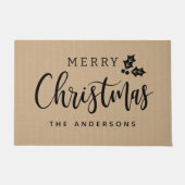 Paillasson Joyeux Noël Nom de Famille Script Rustique Brun (Devant)