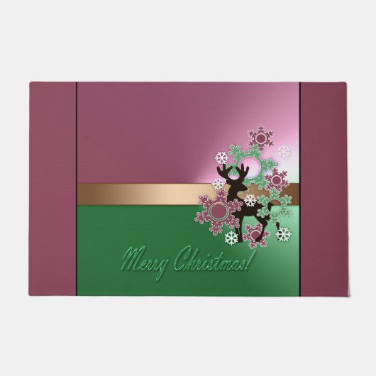 Paillasson Joyeux Noël! , nouvel an, cerf de Noël, neige (Devant)