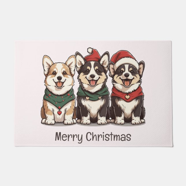 Paillasson Joyeux Noël Pembroke Welsh Corgi Chiens (Devant)