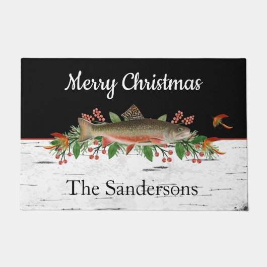 Paillasson Joyeux Noël personnalisé truite de pêche (Devant)