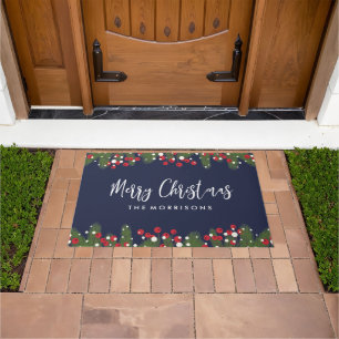 Paillasson Joyeux Noël Pin Botanique & Berry Custom Blue