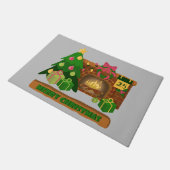 Paillasson Joyeux Noël près de la cheminée bonfire xmas arbre (Incliné)