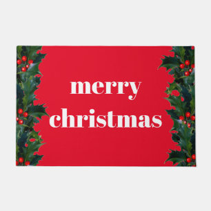 Paillasson Joyeux Noël Red Holly Bordure Bienvenue Mat
