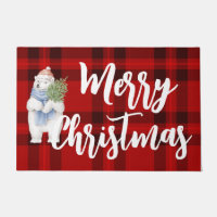 Joyeux noël Red plaid écossais ours polaire mignon