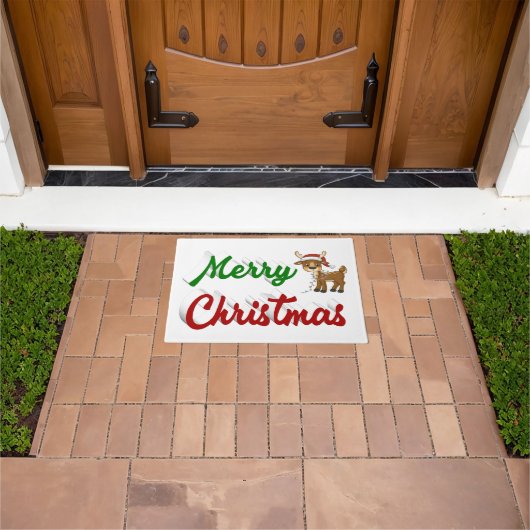 Paillasson Joyeux Noël Reindeer rouge vert script (De plein air)