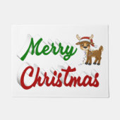 Paillasson Joyeux Noël Reindeer rouge vert script (Devant)