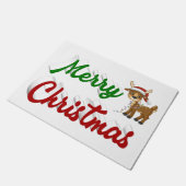 Paillasson Joyeux Noël Reindeer rouge vert script (Incliné)