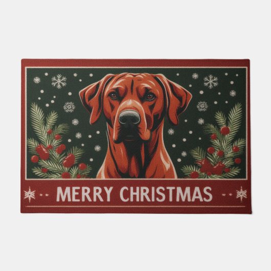 Paillasson Joyeux Noël Rhodesian Ridgeback Chien Santa Hat (Devant)