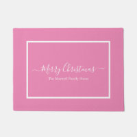 Joyeux Noël rose blanc nom de famille Doormat