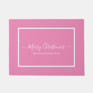 Paillasson Joyeux Noël rose blanc nom de famille Doormat