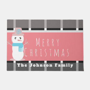 Paillasson Joyeux Noël Rose Mignon Nom de Famille de Bonhomme