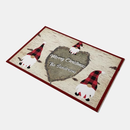 Paillasson Joyeux Noël Rouge Buffalo Plaid Gnomes Doormat (Incliné)