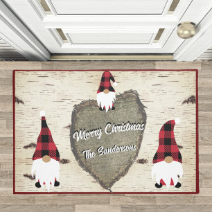 Paillasson Joyeux Noël Rouge Buffalo Plaid Gnomes Doormat