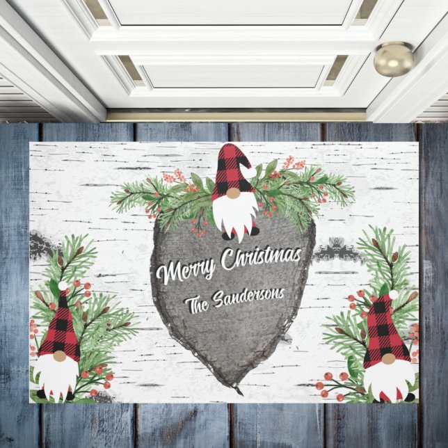 Paillasson Joyeux Noël Rouge Buffalo Plaid Gnomes Verdure (Créateur téléchargé)