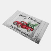 Paillasson Joyeux Noël Rouge Camion Vintage & Arbre Ferme (Incliné)