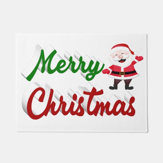 Paillasson Joyeux Noël Santa Claus rouge vert script (Devant)