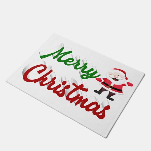 Paillasson Joyeux Noël Santa Claus rouge vert script (Incliné)