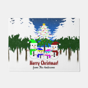 Paillasson Joyeux Noël! Snowman Family Porte Mat