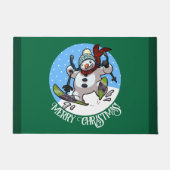 Paillasson Joyeux Noël! Texte modifiable Ski Snowman (Devant)