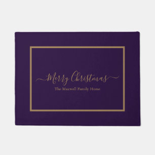 Paillasson Joyeux Noël violet et or nom de famille