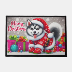Paillasson Joyeux Noël Whimsical Siberian Husky Chien Xmas