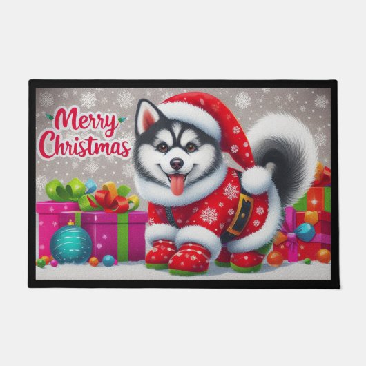 Paillasson Joyeux Noël Whimsical Siberian Husky Chien Xmas (Devant)