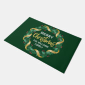 Paillasson Joyeux Noël Wreath Famille Monogramme Vert (Incliné)