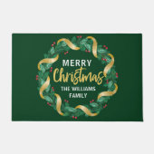 Paillasson Joyeux Noël Wreath Famille Monogramme Vert (Devant)