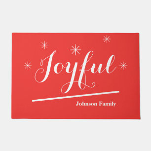 Paillasson "Joyeux" Rouge & Blanc Personnalisé Nom Joyeux Amu
