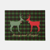 Paillasson Joyeux rouge et vert plaid et rennes brillants (Devant)
