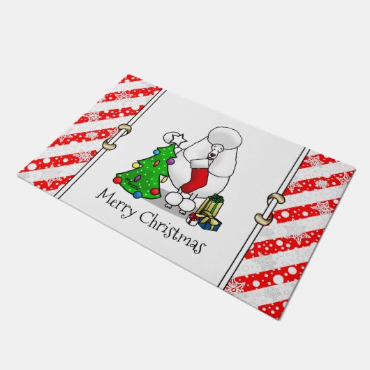 Paillasson Joyeux sapin de Noël 2 caniche (blanc) chien migno (Incliné)