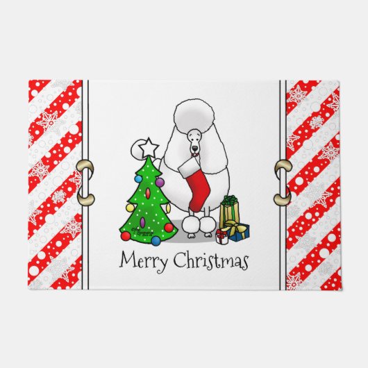 Paillasson Joyeux sapin de Noël 2 caniche (blanc) chien migno (Devant)