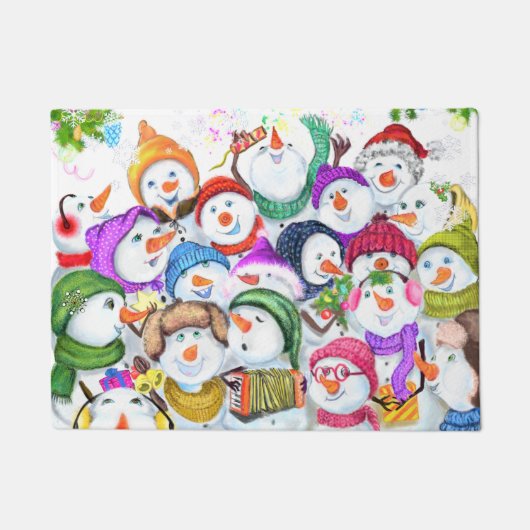 Paillasson Joyeux Snowmans Fête de Noël Drôle mat Doormat (Devant)