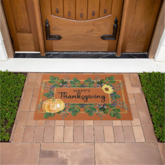 Paillasson Joyeux Thanksgiving Aquarelle Eucalyptus, Citrouil