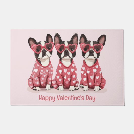 Paillasson Joyeux Valentines Day Boston Terrier Chiens (Devant)